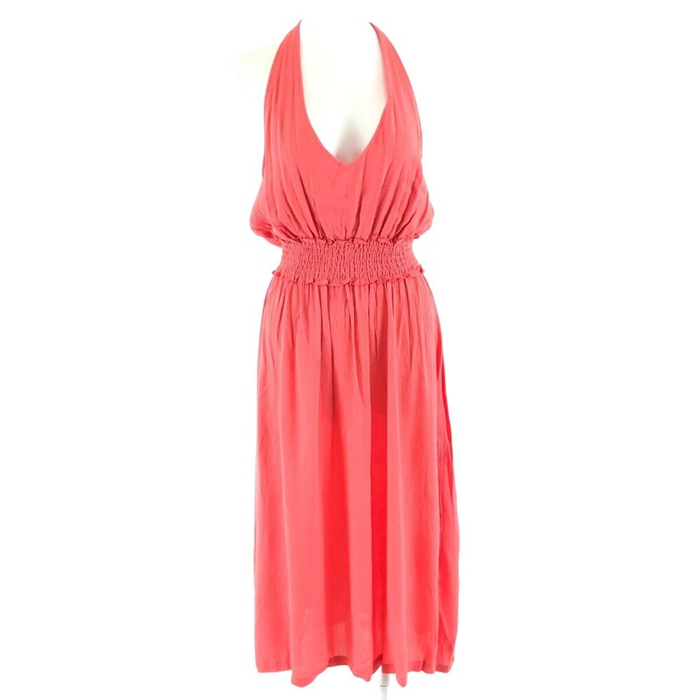 Green Dragon Dress A Line Halter Blouson Crinkled Sleeveless V Neck Pink Size S